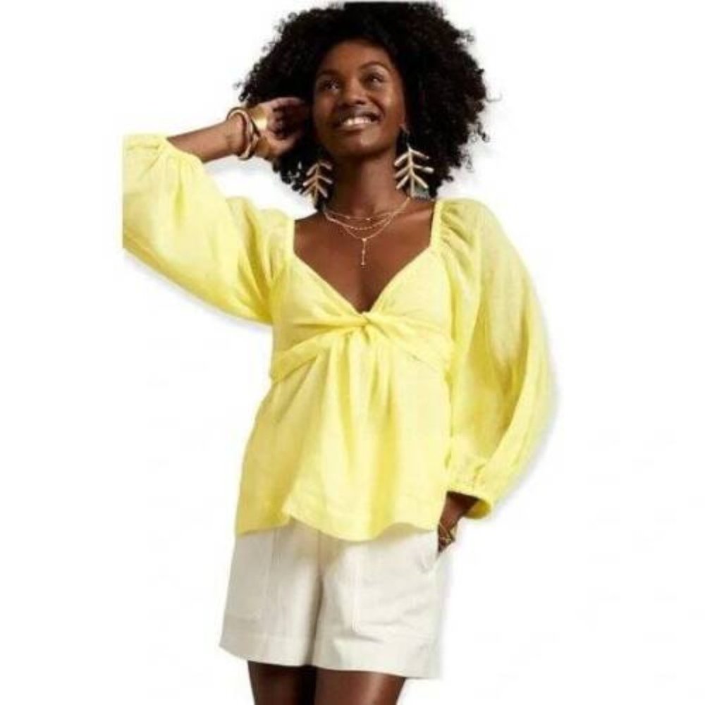 BANANA REPUBLIC BRIGHT YELLOW RAMIE TWIST FRONT BLOUSE Medium